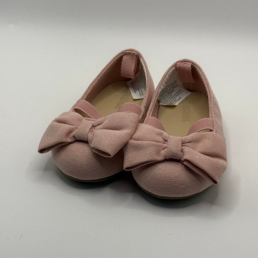 Gymboree Baby Girls Pink Faux Suede Bow Ballet Flats Shoes Size 2 140190011